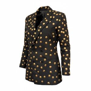 #5 LOVE BINETTI Elton Blazer XS Black Gold Double Breasted ptp 17.5" MSRP $1110